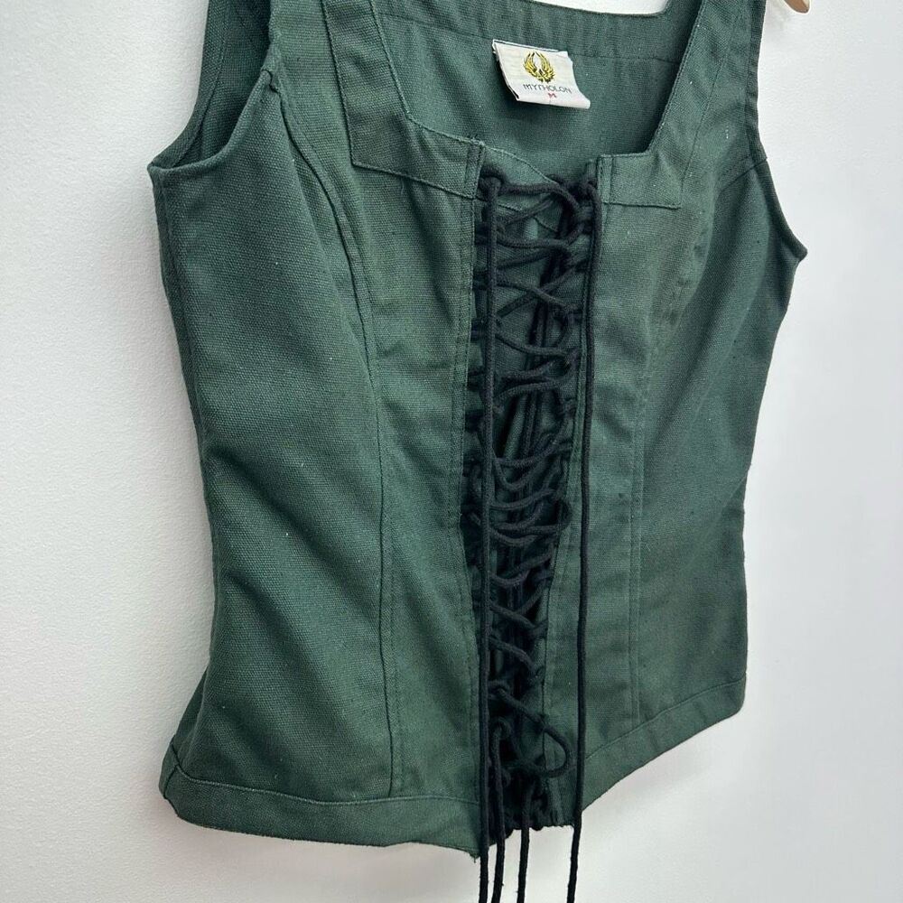 Mytholon Medieval Renaissance Dark Green Cotton Twill Lace Up Bodice - Picture 6 of 8
